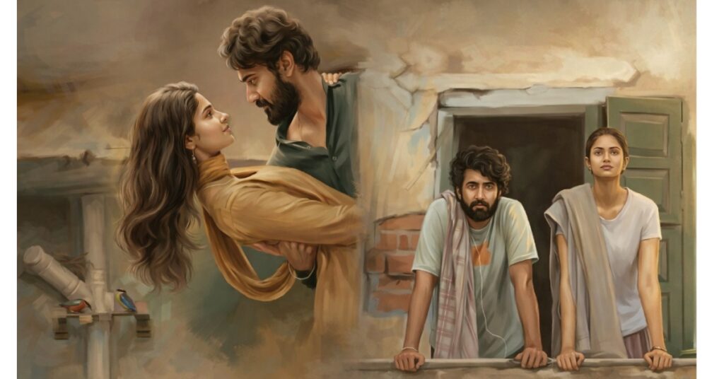 Couple Friendly movie love story illustration emotional relationship scene