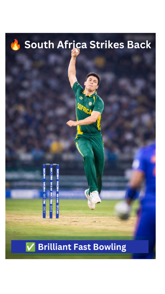 South Africa fast bowler bowling during India vs South Africa match highlights 2026