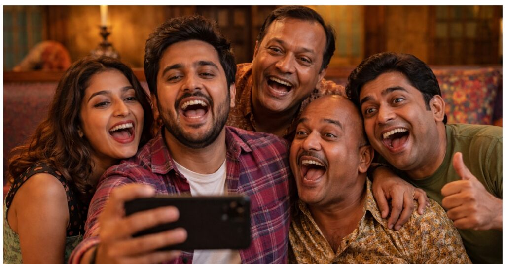 Futuristic representation of Telugu comedy movie entertainment on OTT platform