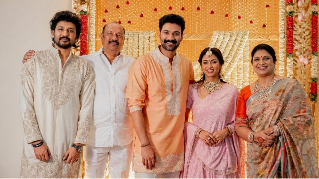 Bellamkonda Sai Srinivas and Kavya Reddy wedding family photo at Tirumala 2026