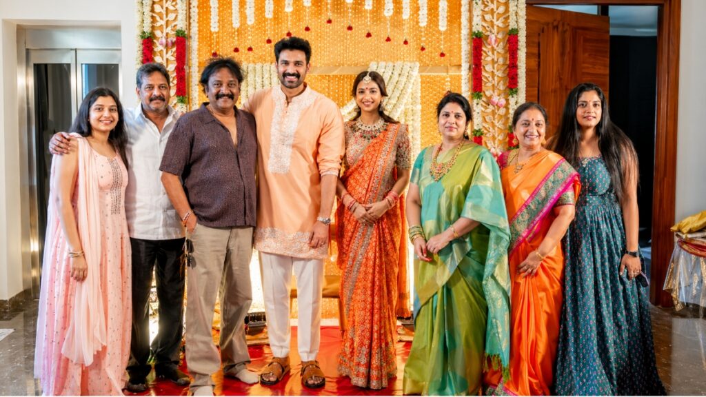 Bellamkonda Sai Srinivas with Kavya Reddy and family at engagement ceremony 2026