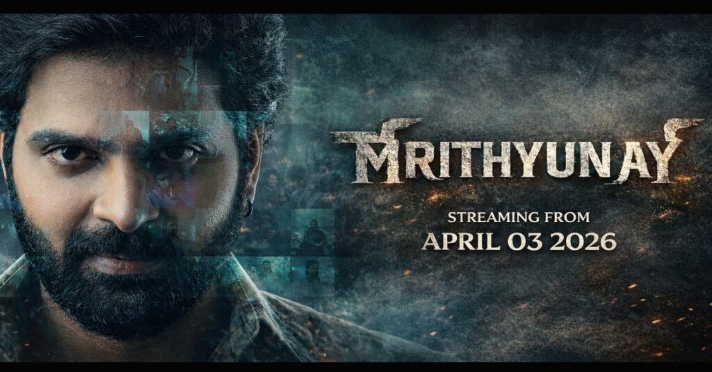 Sree Vishnu intense look in Mrithyunjay crime thriller movie close-up scene