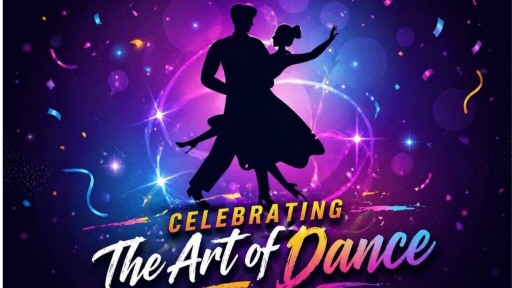 Silhouette of dancing couple celebrating the art of dance on International Dance Day 2026 with purple bokeh background