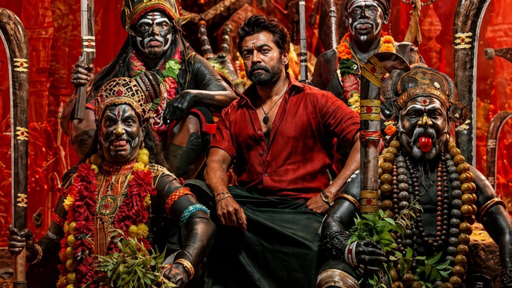 Suriya and female lead in Karuppu Movie poster image