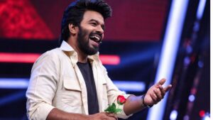 Indraja and Sudigali Sudheer together on Telugu television show stage