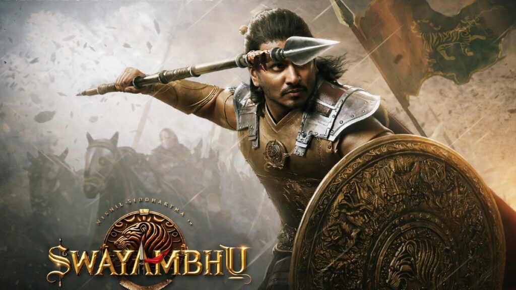 Swayambhu movie poster with Nikhil Siddhartha and female warrior archer