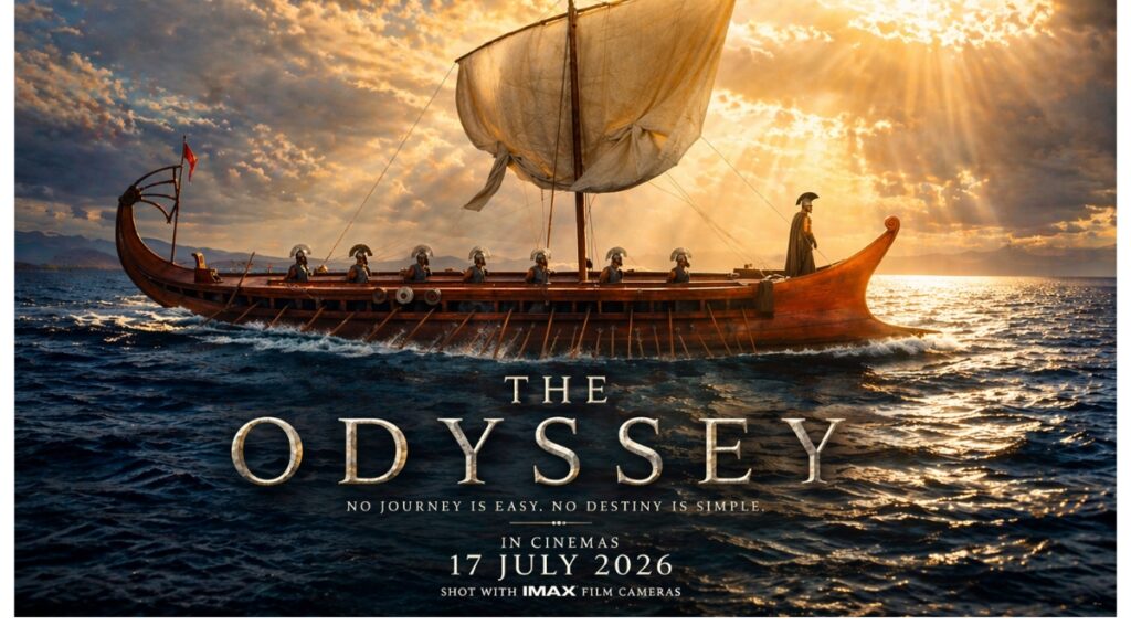 The Odyssey 2026 movie poster ocean ship adventure scene