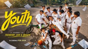Youth Tamil movie featured image with hero and students standing on basketball court